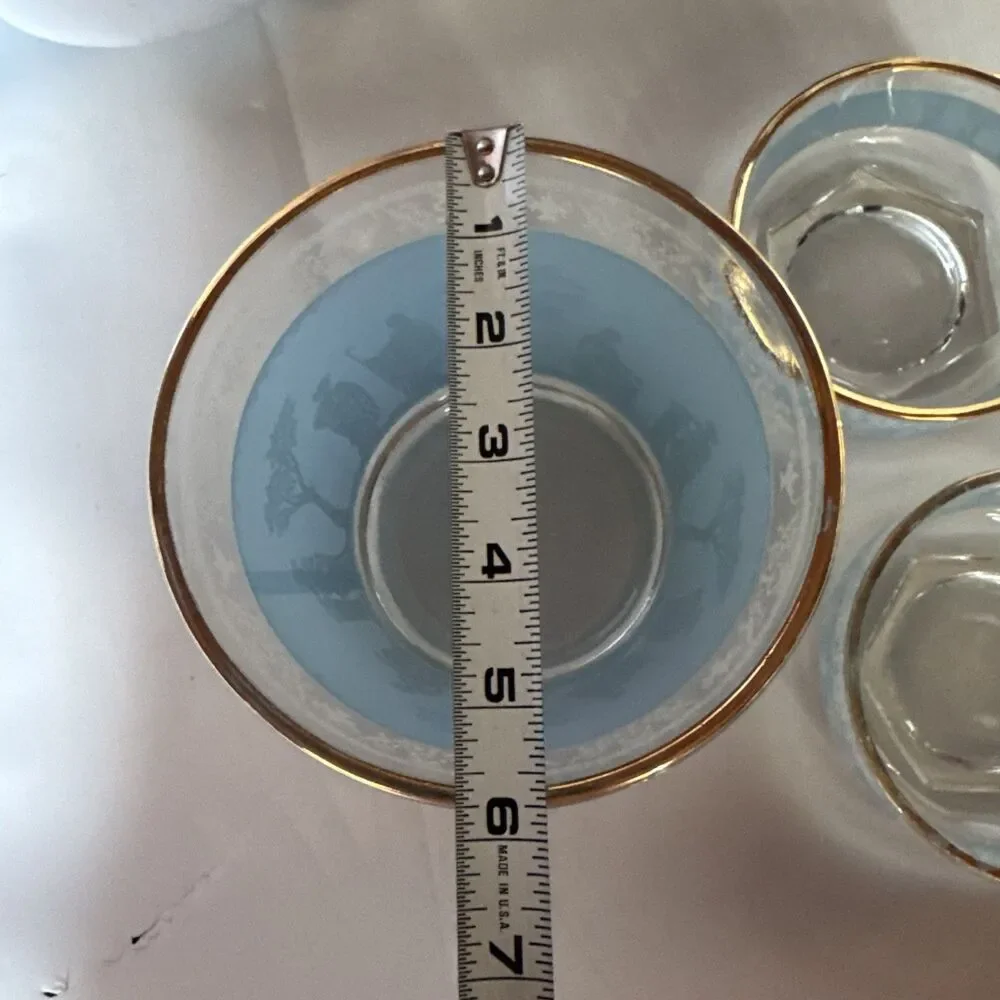 Jeanette Glass Hellenic Wedgwood Blue Grecian 2 Bowls/Trays Open Bowl (Ice)